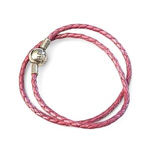 Pandora Elegant Pink Leather Braided Bracelet